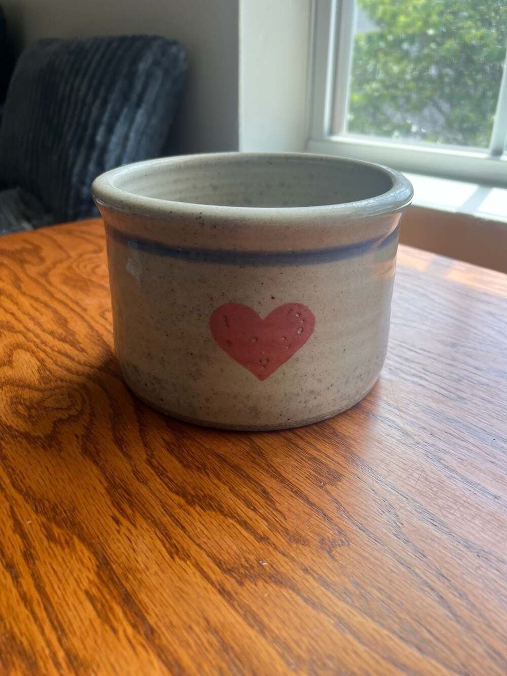 Vintage Hand-Thrown Stoneware Heart Motif Pottery Crock